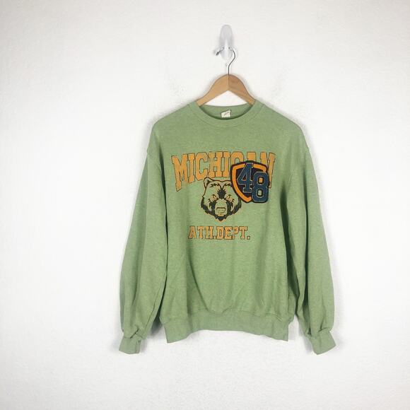 Urban Outfitters Michigan Patch Crewneck Sweatshirt Small Green Pullover Cozy - Picture 3 of 12